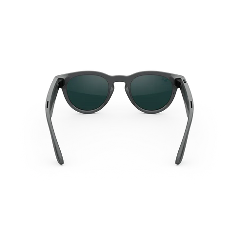 Vue arrière des lunettes Ray-Ban Meta avec monture gris astéroïde brillant et verres Transitions® émeraude.