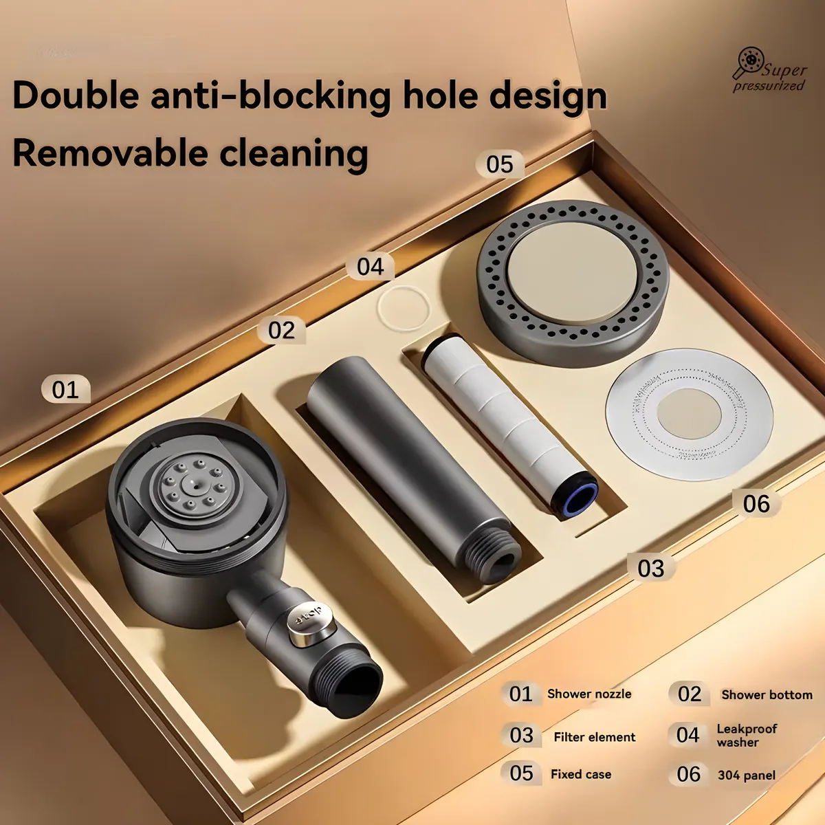 High-Pressure Limescale-Filter Shower Head with 5 Spray Modes - Vue 11