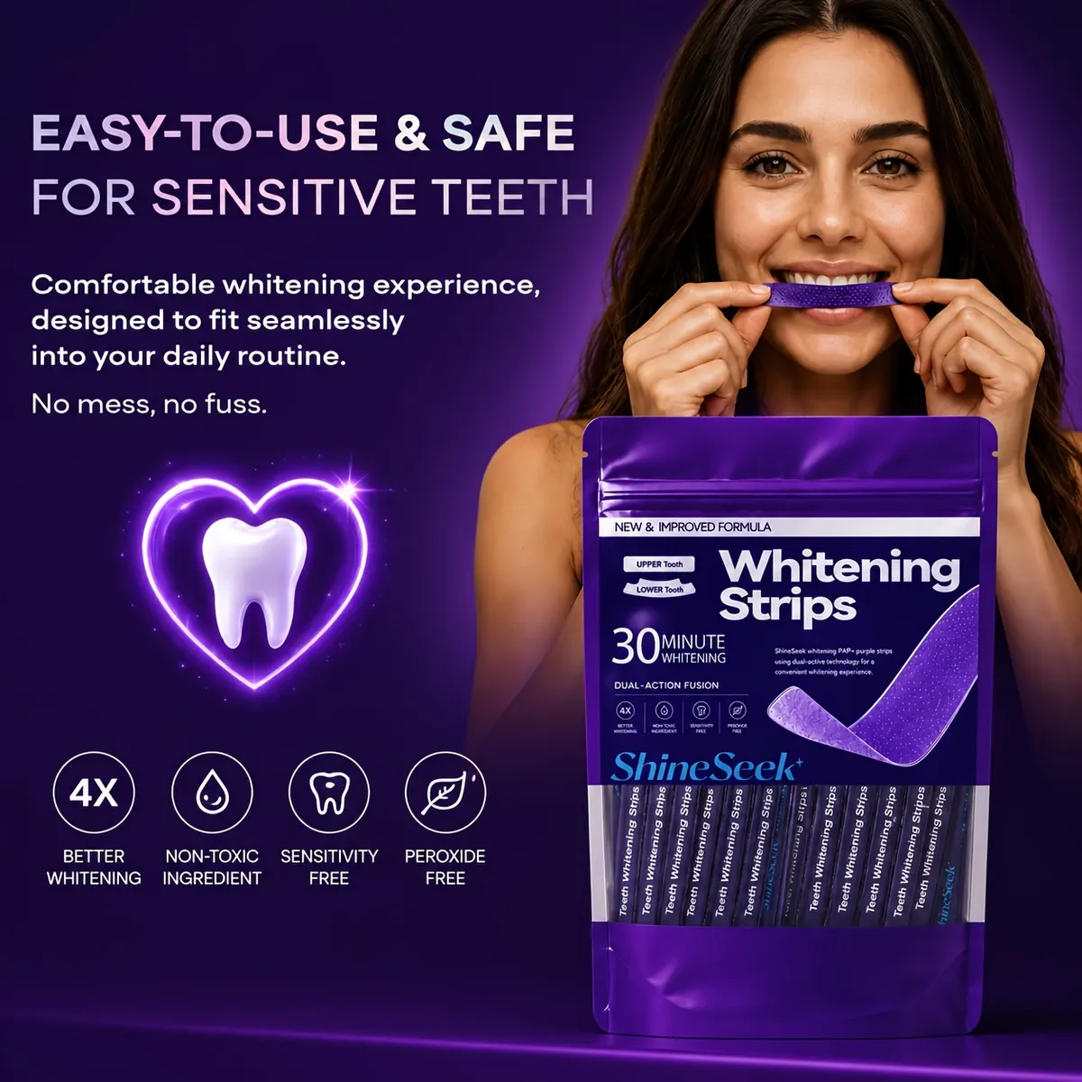 PAP+ Purple Teeth Whitening Strips (7-Day Pain-Free Treatment) - Vue 2