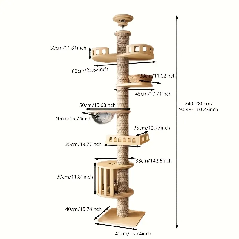 Scandinavian Cat Tree in Natural Sisal with Panoramic Capsule - Vue 2
