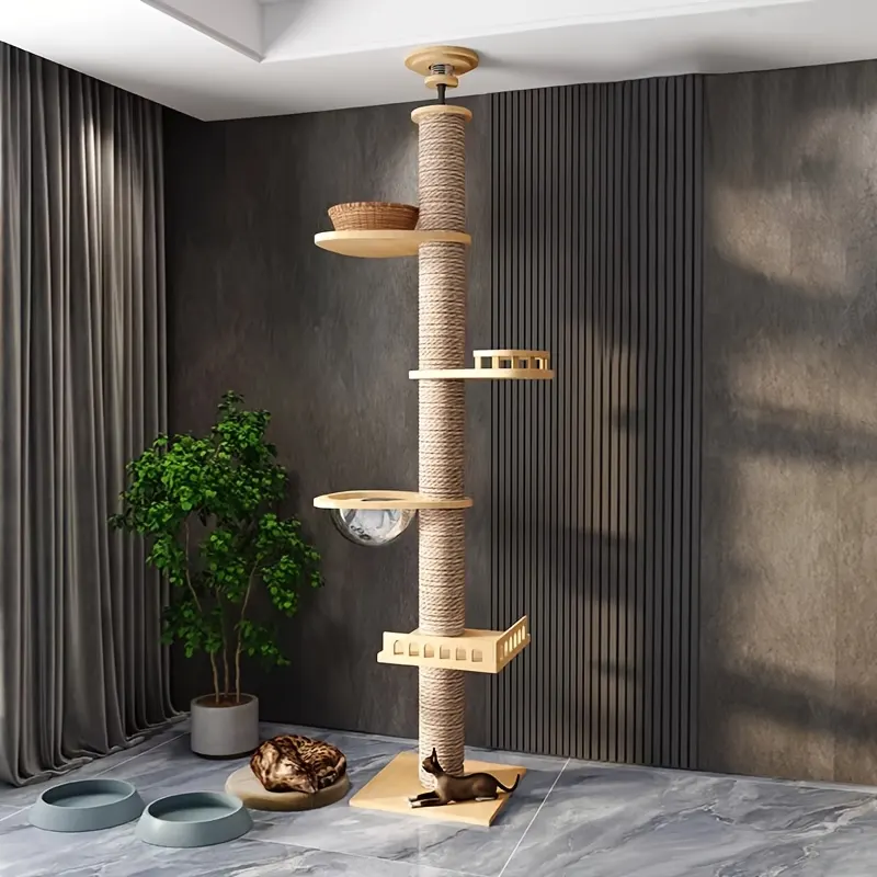 Scandinavian Cat Tree in Natural Sisal with Panoramic Capsule - Vue 3