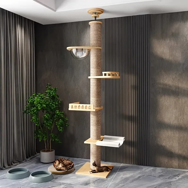 Scandinavian Cat Tree in Natural Sisal with Panoramic Capsule - Vue 4
