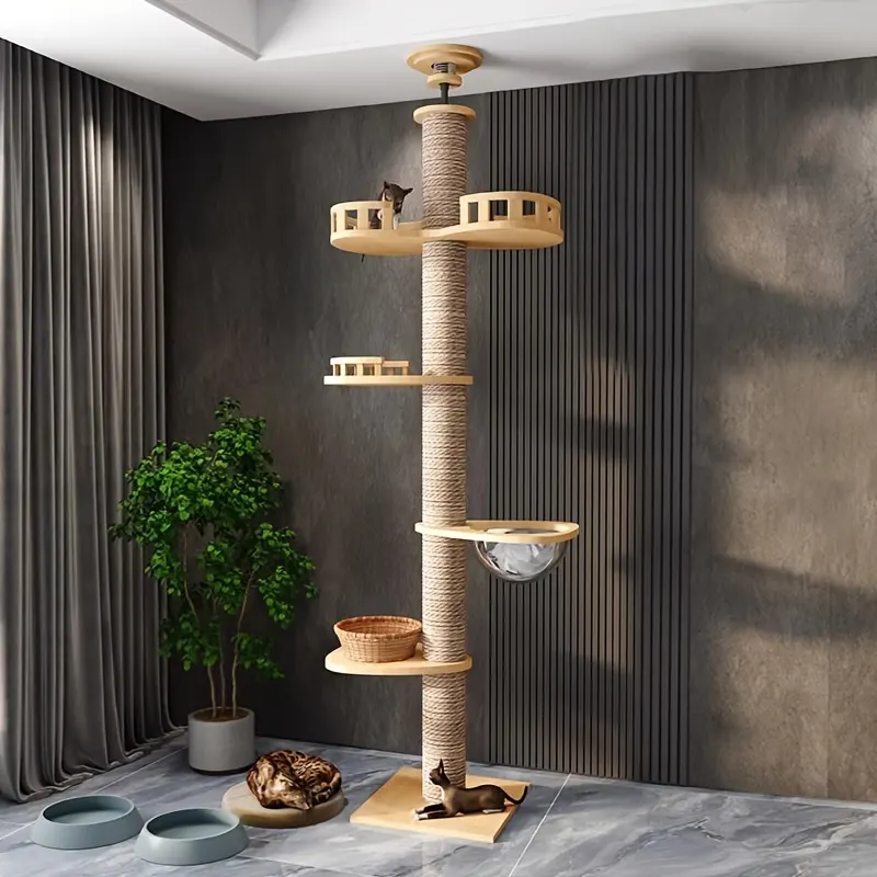 Scandinavian Cat Tree in Natural Sisal with Panoramic Capsule - Vue 6