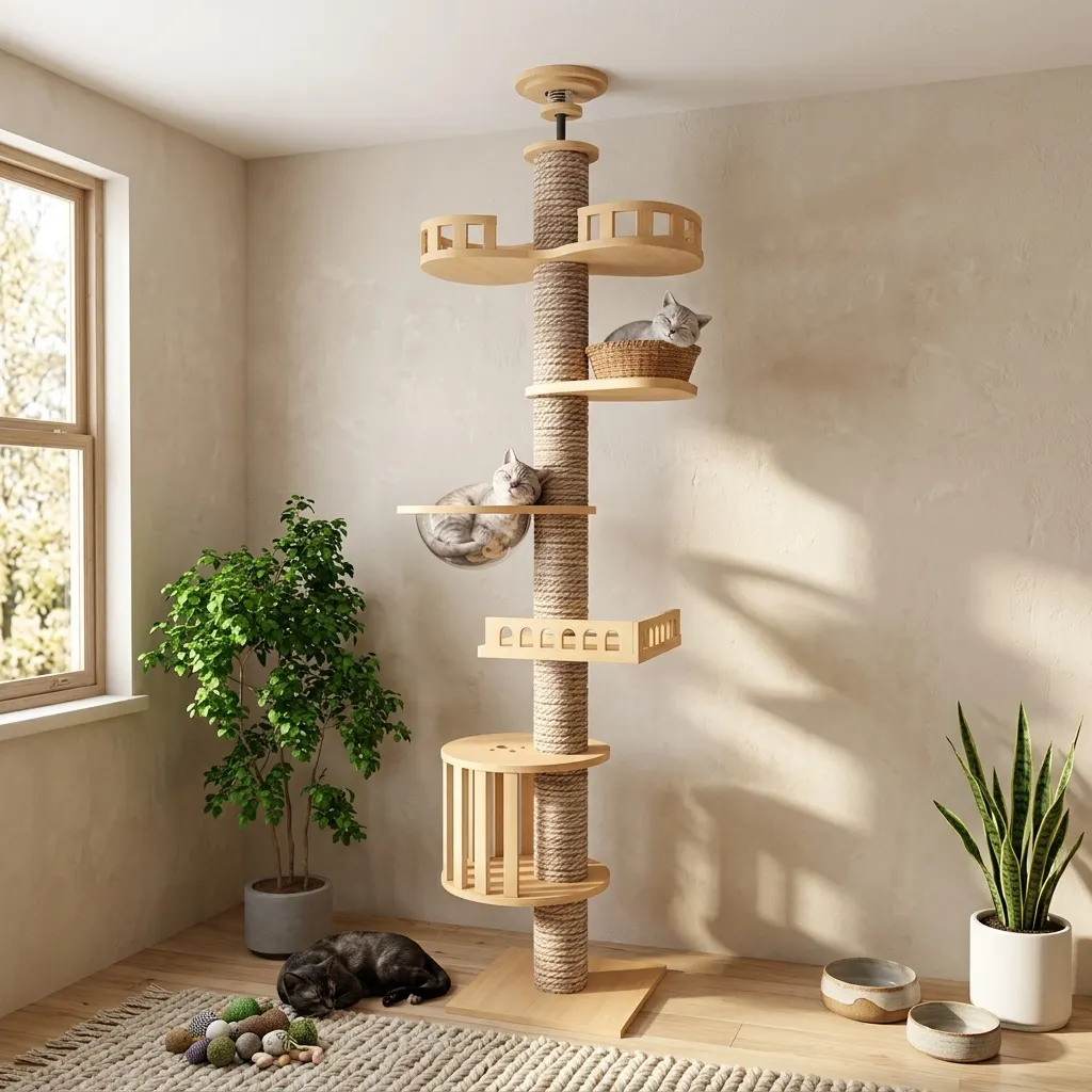 Scandinavian Cat Tree in Natural Sisal with Panoramic Capsule - Vue 7