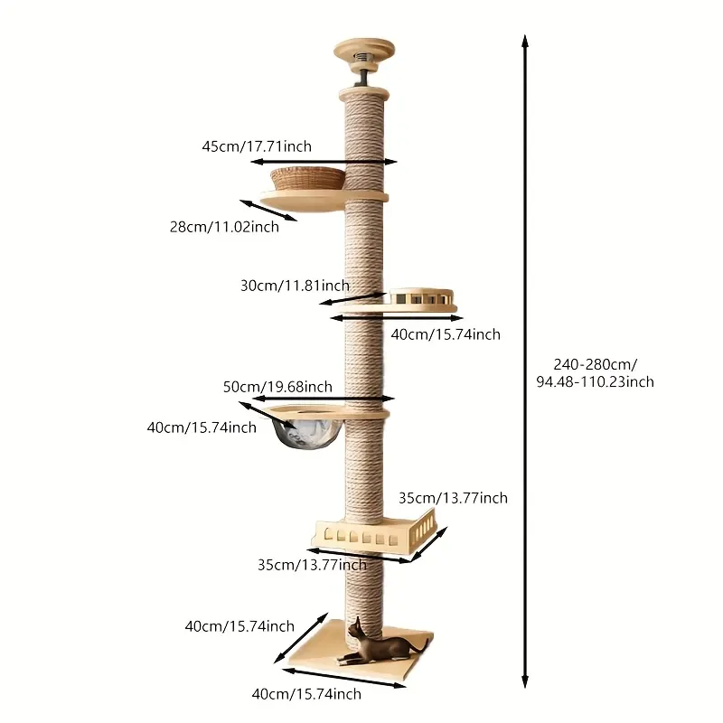 Scandinavian Cat Tree in Natural Sisal with Panoramic Capsule - Vue 8