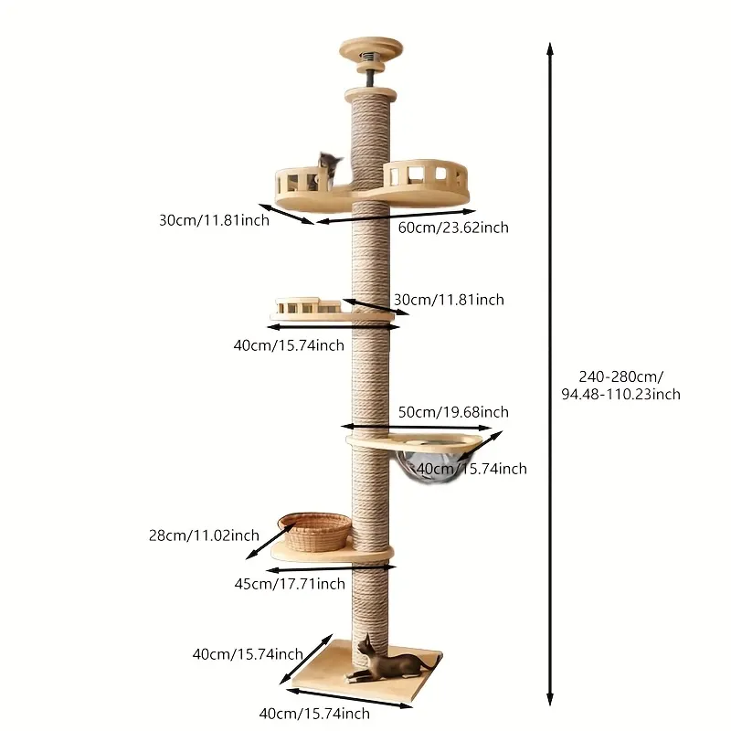 Scandinavian Cat Tree in Natural Sisal with Panoramic Capsule - Vue 9