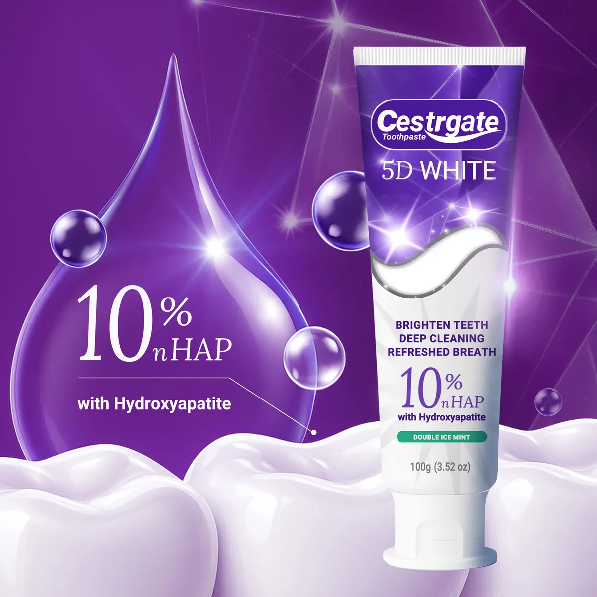 5D White Purple Color-Correcting Toothpaste - 10% Pure Hydroxyapatite - Vue 2