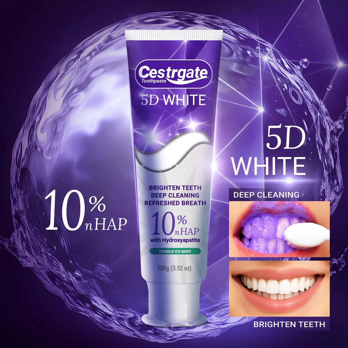 5D White Purple Color-Correcting Toothpaste - 10% Pure Hydroxyapatite - Vue 3