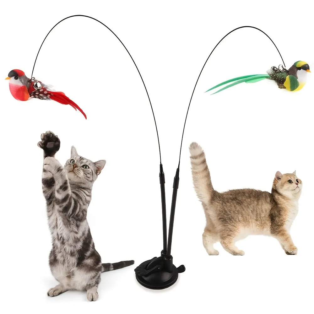Interactive Cat Wand Toy with Super-Strong Suction Cup (Dual Rod) - Vue 4