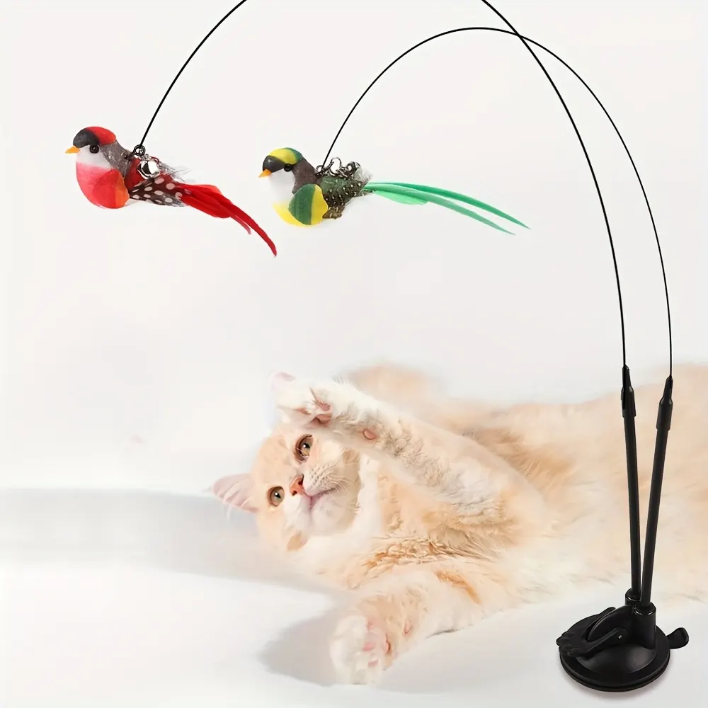 Interactive Cat Wand Toy with Super-Strong Suction Cup (Dual Rod) - Vue 5