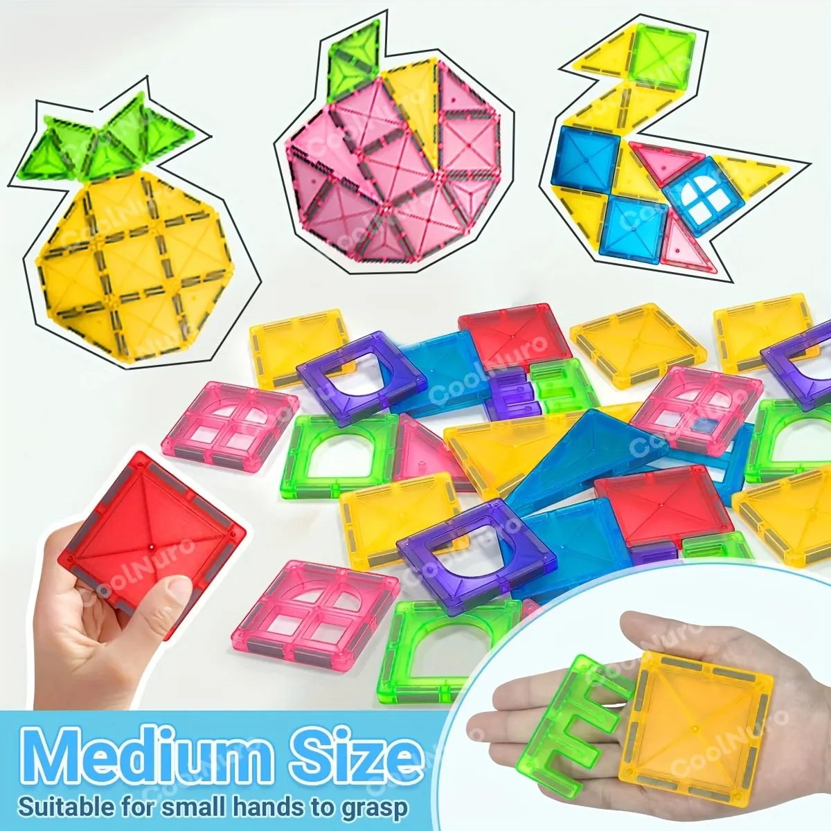 Transparent 3D Magnetic Tiles Set - STEM Educational Building Toy - Vue 4