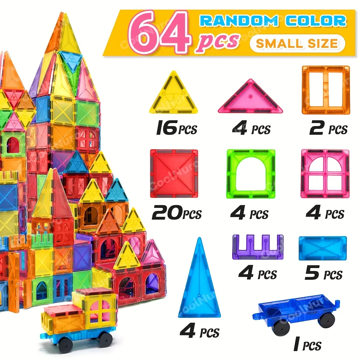 Transparent 3D Magnetic Tiles Set - STEM Educational Building Toy - Vue 5