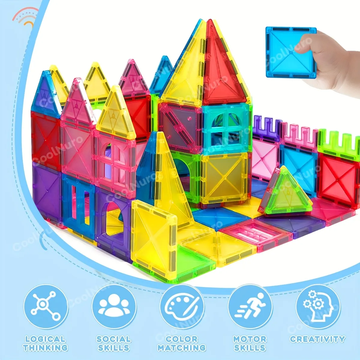 Transparent 3D Magnetic Tiles Set - STEM Educational Building Toy - Vue 9