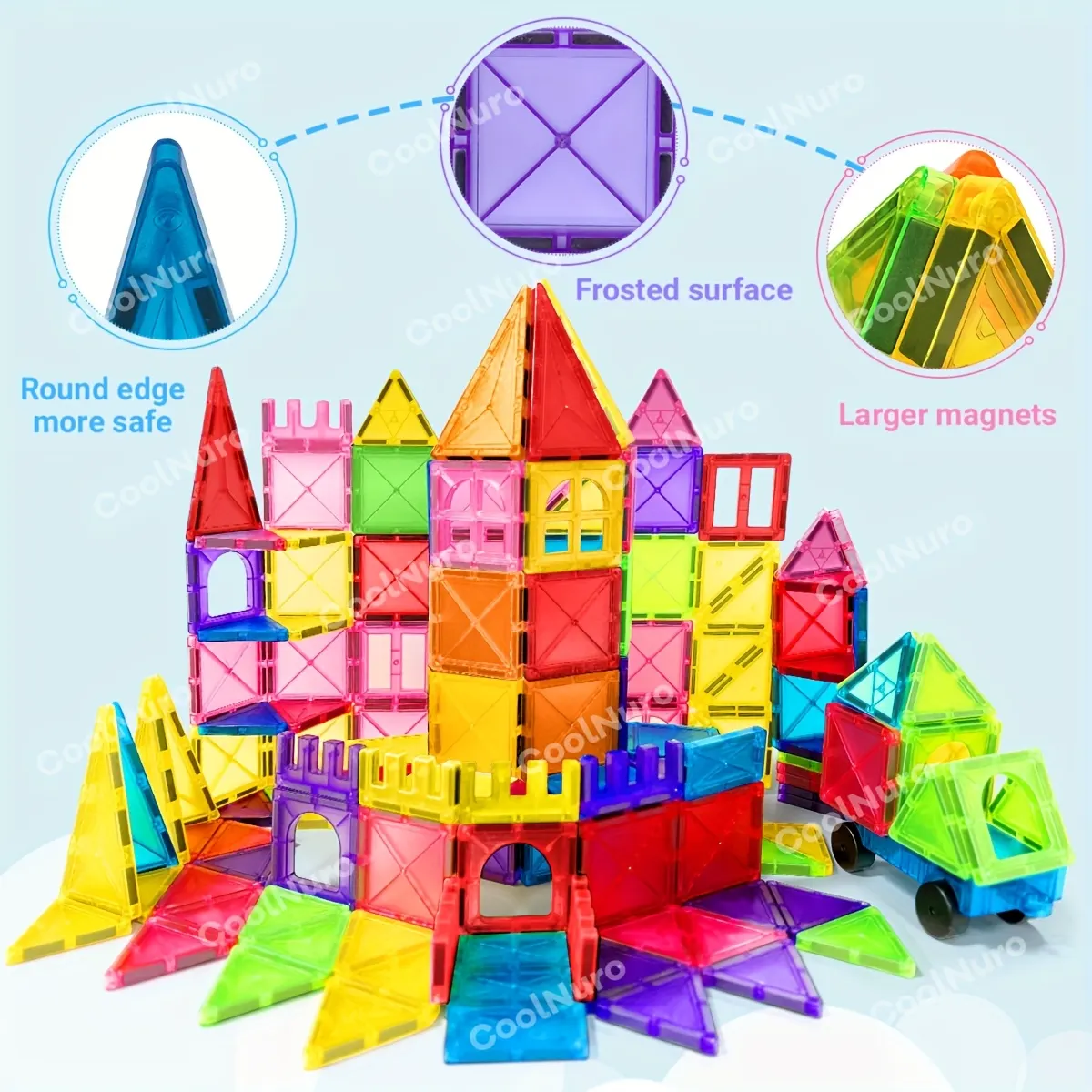 Transparent 3D Magnetic Tiles Set - STEM Educational Building Toy - Vue 10
