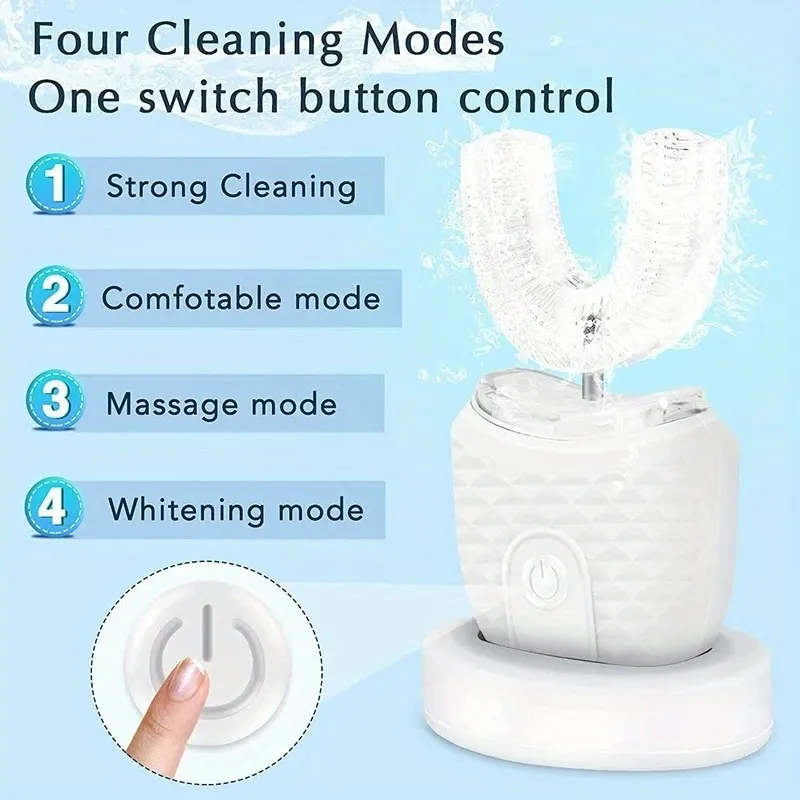 360° U-Shaped Ultrasonic Electric Toothbrush with Blue-Light Whitening