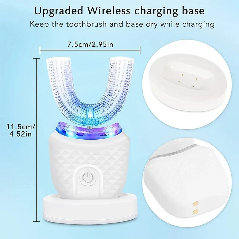 360° U-Shaped Ultrasonic Electric Toothbrush with Blue-Light Whitening - Vue 2