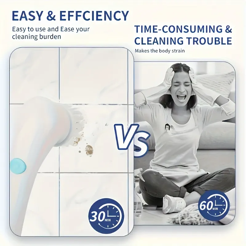 5-in-1 Cordless Electric Rotary Cleaning Brush (Bathroom & Kitchen) - Vue 4