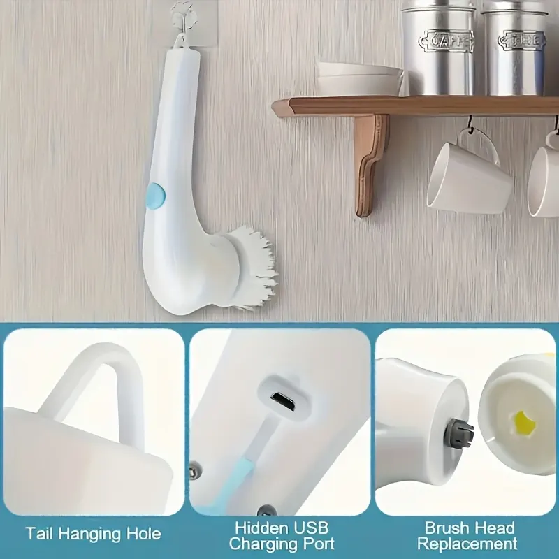 5-in-1 Cordless Electric Rotary Cleaning Brush (Bathroom & Kitchen) - Vue 8