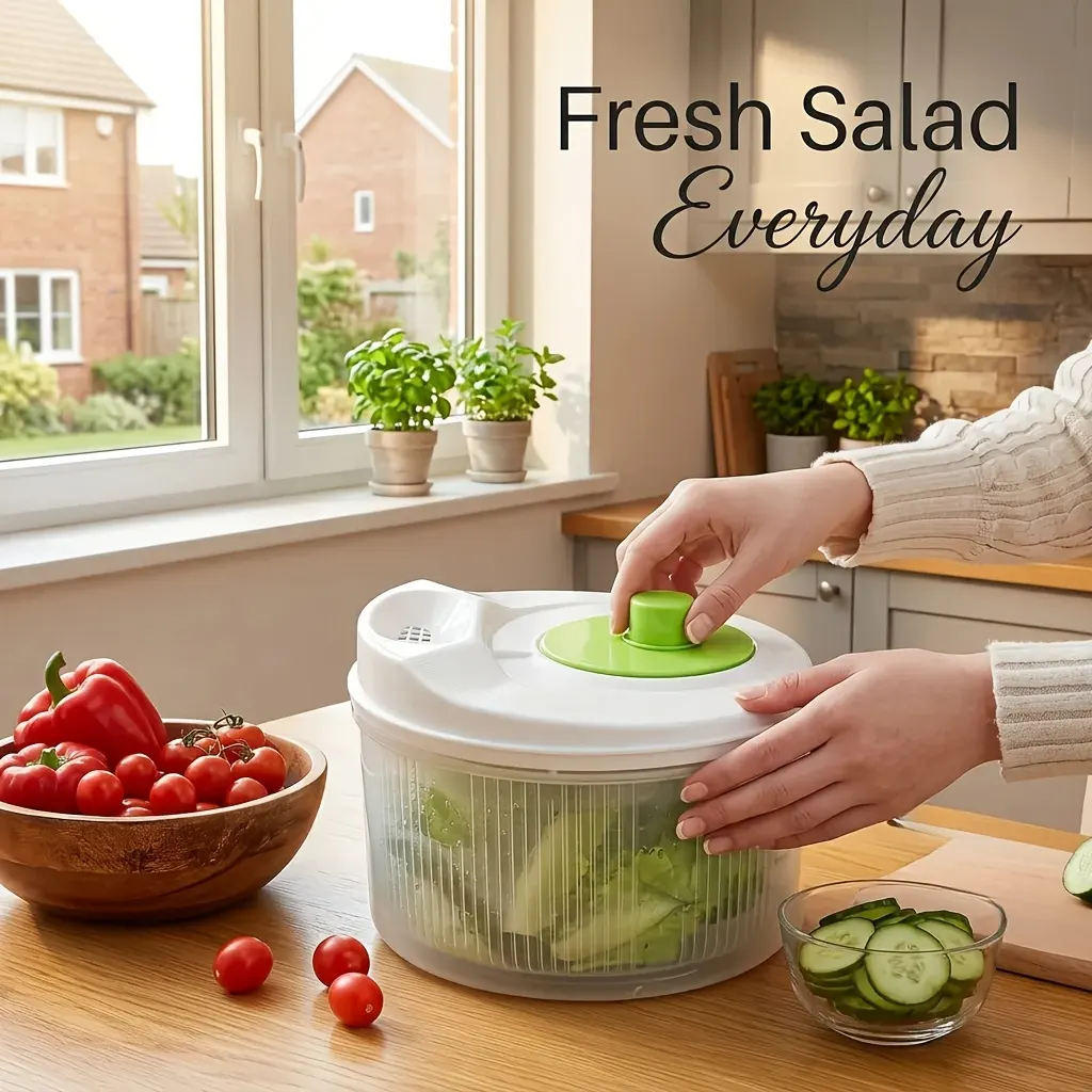 Large-Capacity Salad Spinner with Stop Button & Multifunction Bowl-Colander - Vue 5