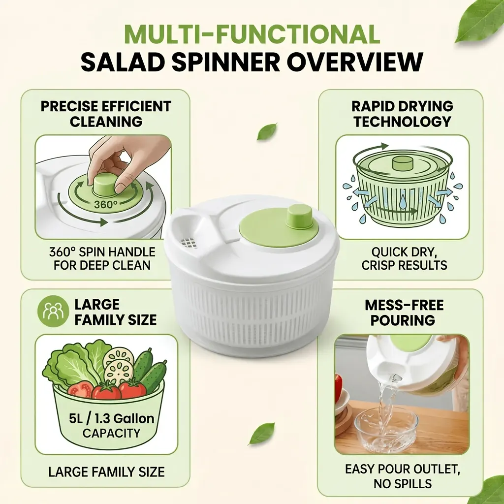 Large-Capacity Salad Spinner with Stop Button & Multifunction Bowl-Colander - Vue 11