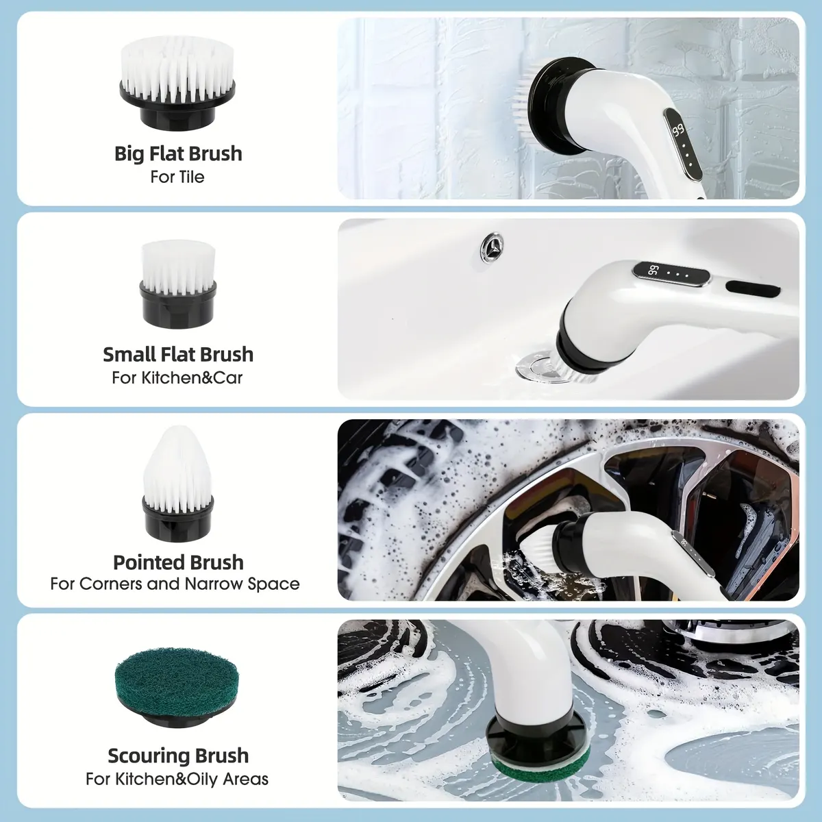 9-in-1 Cordless Electric Rotary Cleaning Brush - Vue 5