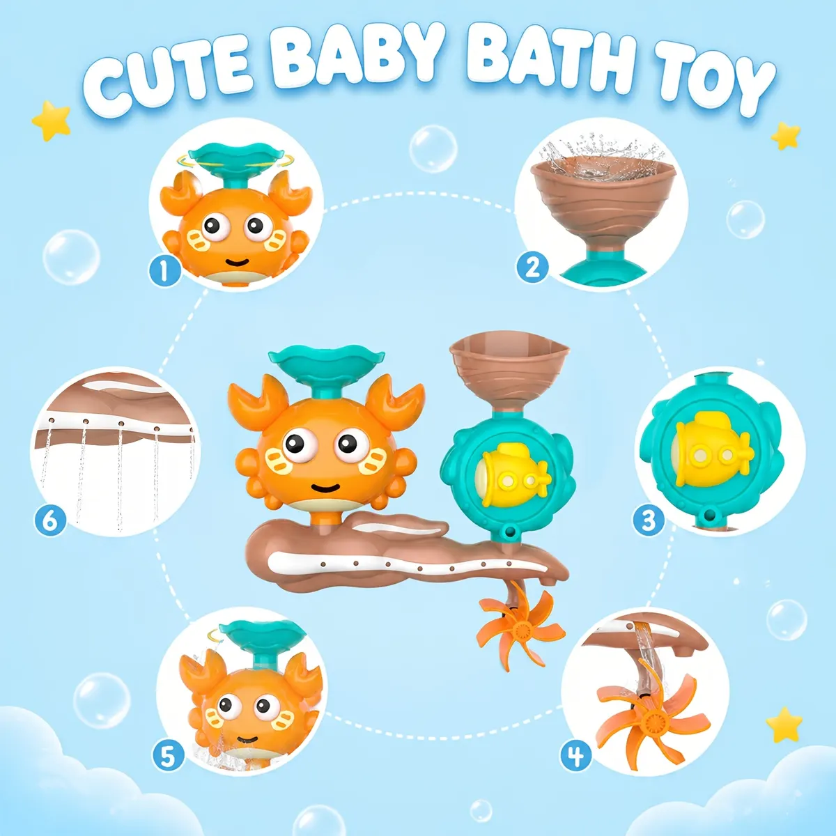 Crab Bath Toy with Two Water Jets for Kids - Vue 4