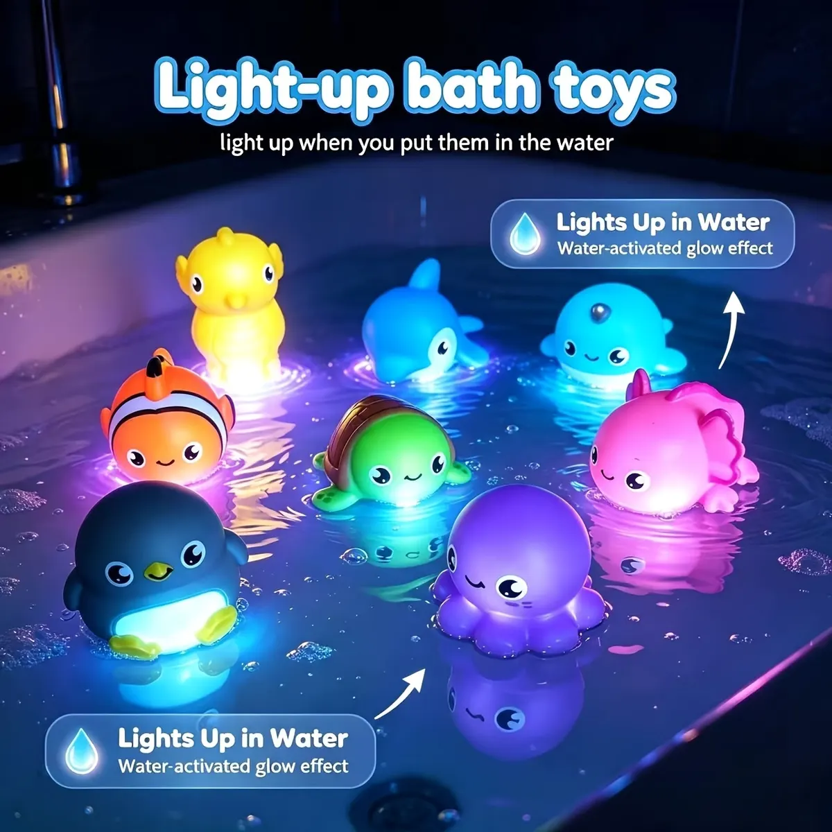 Hole-Free Bath Toys – Glittery Light-Up Sea Animals - Vue 10