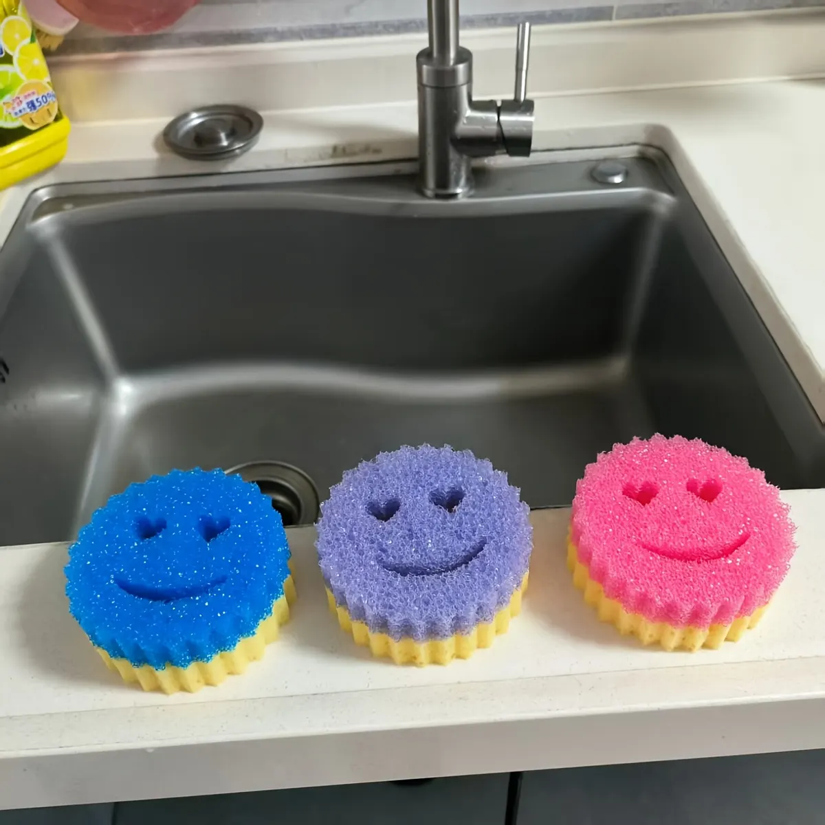 Set of 3 Double-Sided Non-Scratch Washing-Up Sponges - Vue 2