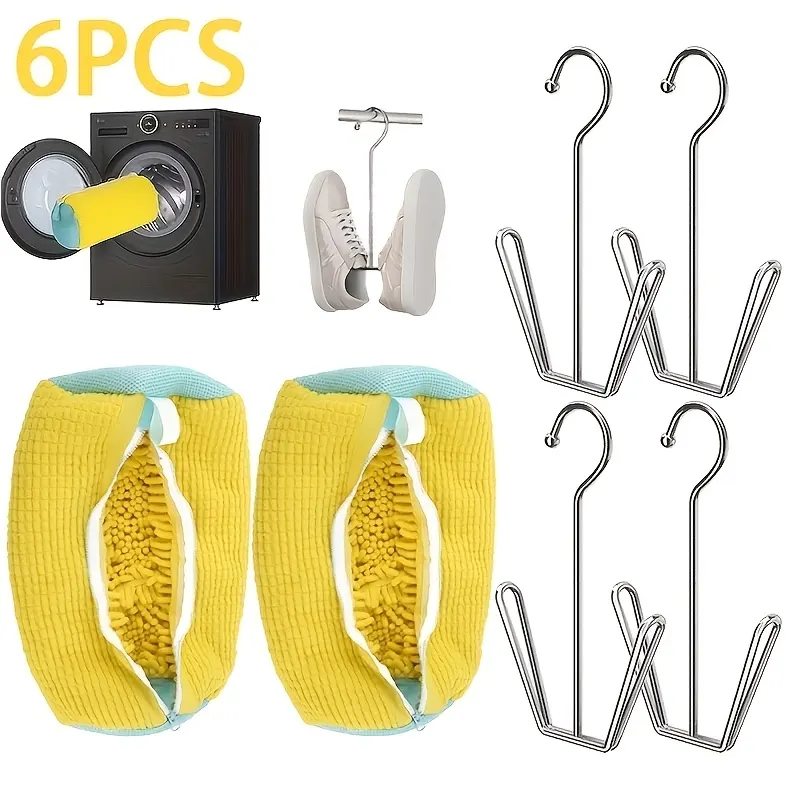 Set of 6 Shoe Wash Bags with Stainless Steel Drying Hook