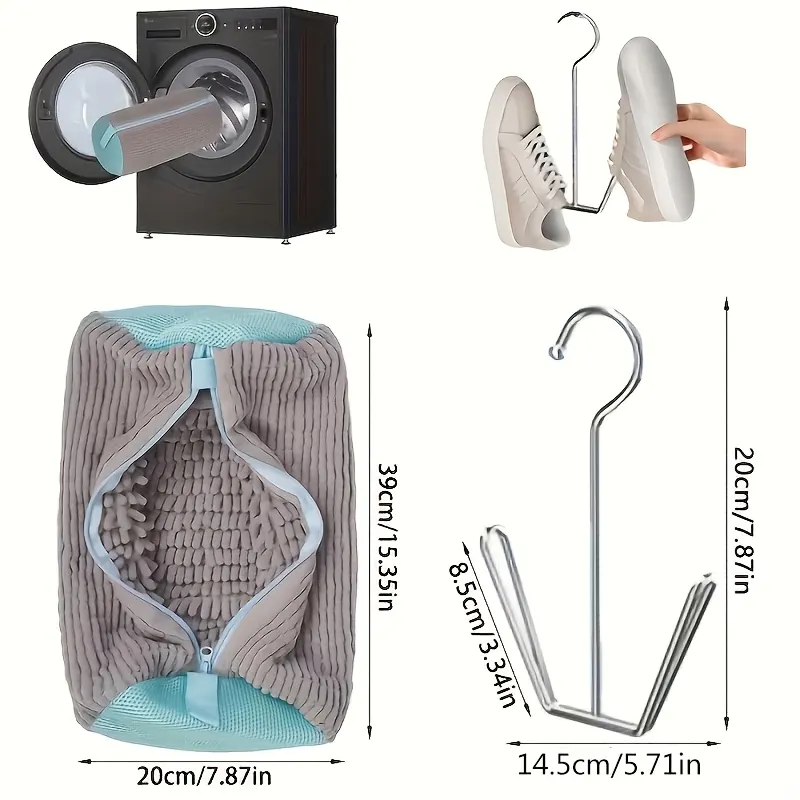 Set of 6 Shoe Wash Bags with Stainless Steel Drying Hook - Vue 3