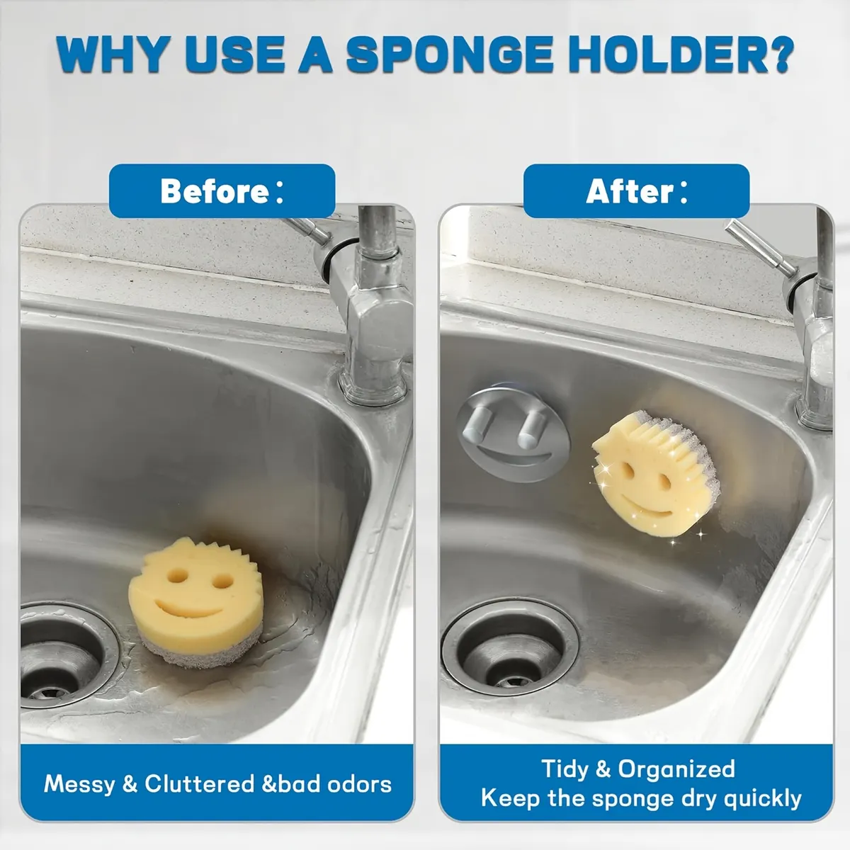 Stainless Steel Sponge Holder with Suction Cups for the Sink - Vue 4