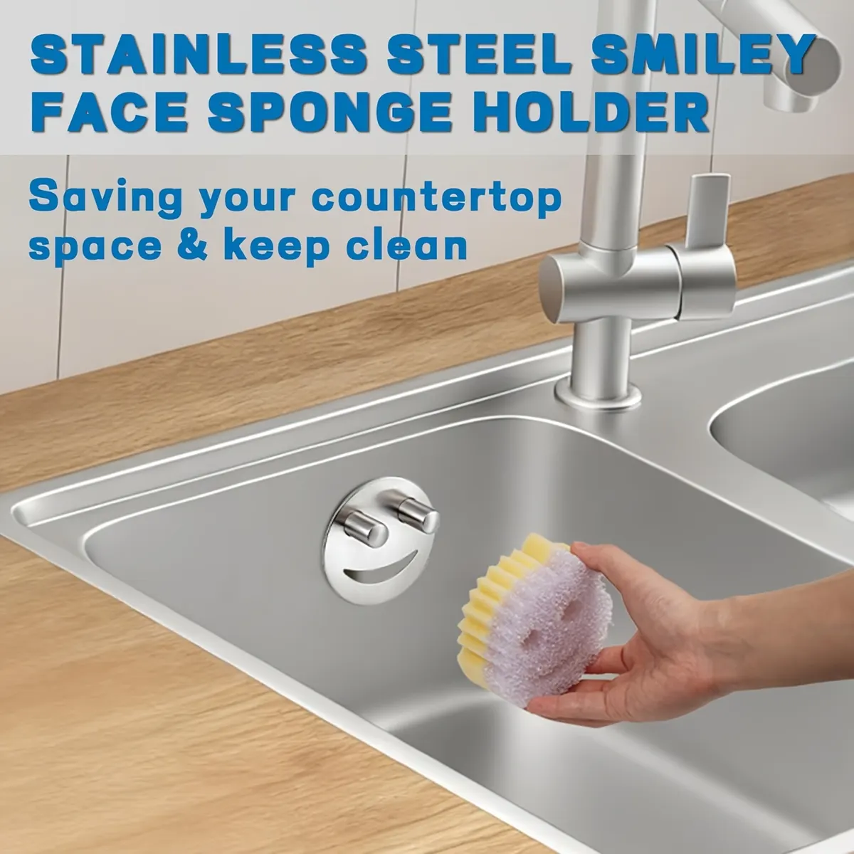 Stainless Steel Sponge Holder with Suction Cups for the Sink - Vue 6