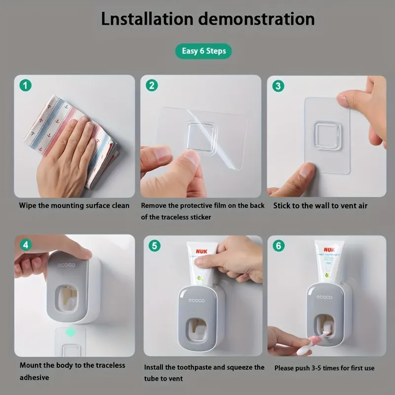 Automatic Wall-Mounted Toothpaste Dispenser, No Drilling - Vue 6