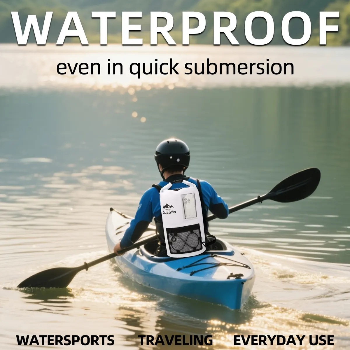 30L Waterproof Backpack, Large Capacity – Beach, Hiking, Kayak & Surf - Vue 8