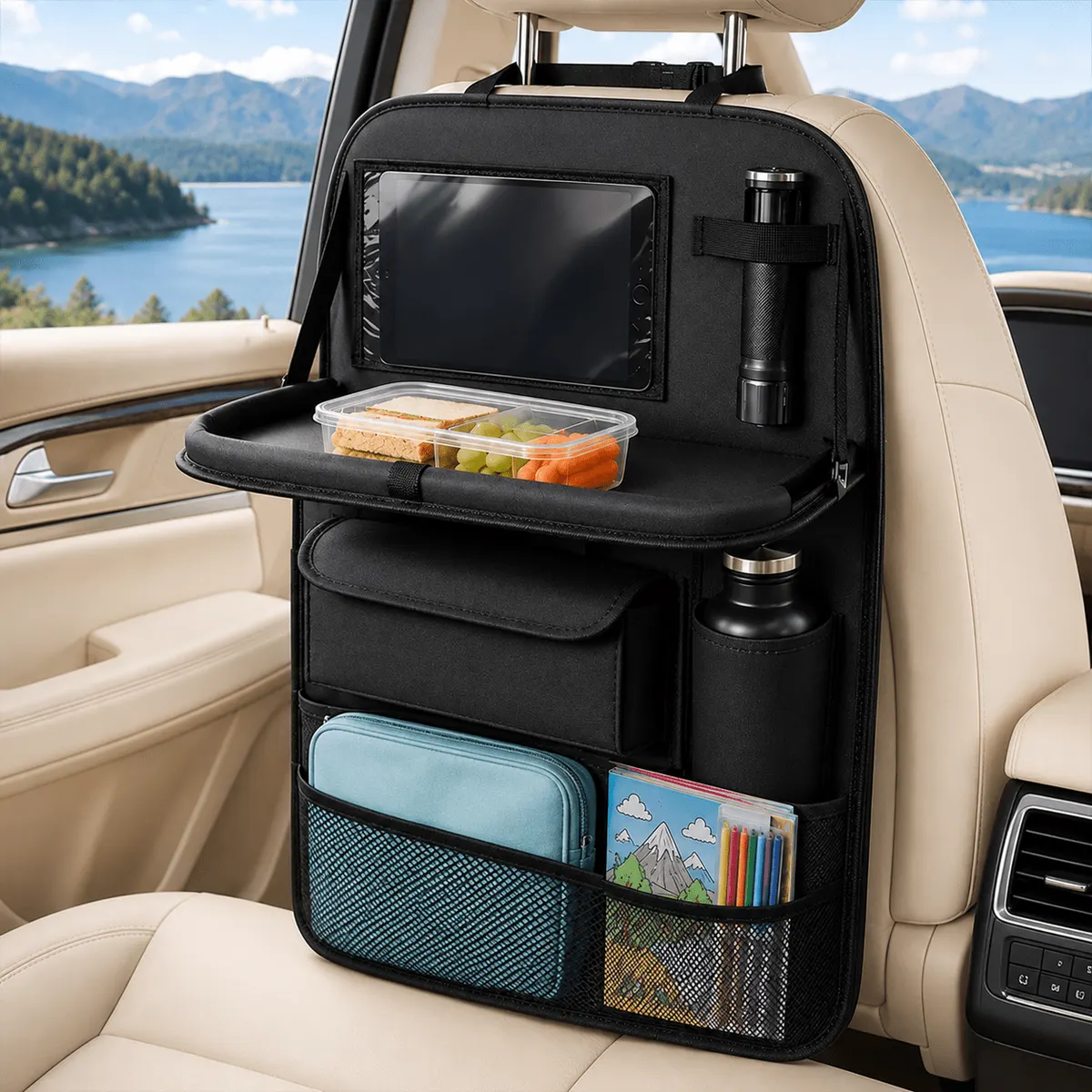 Foldable Car Seat Organiser – Headrest Mount - Vue 6
