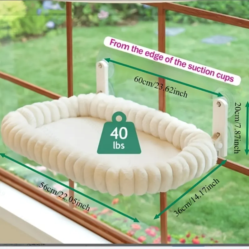 Foldable Cat Window Perch – Suction Cup Hammock, Machine Washable - Vue 2