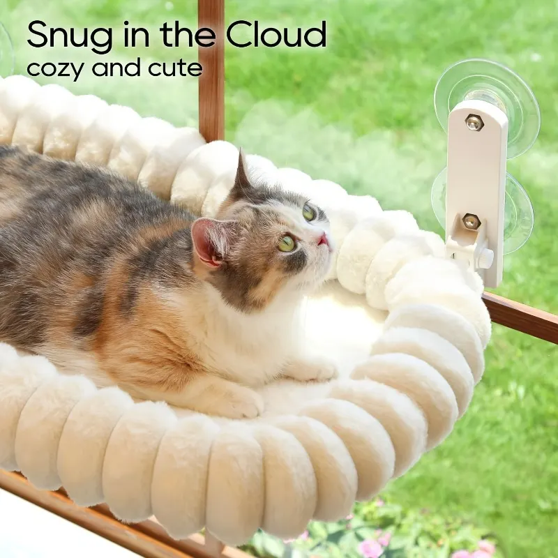 Foldable Cat Window Perch – Suction Cup Hammock, Machine Washable - Vue 6