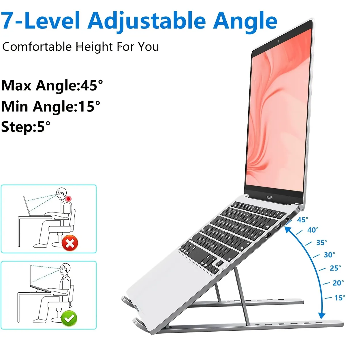 Aluminium Laptop Riser – Foldable & Adjustable - Vue 4