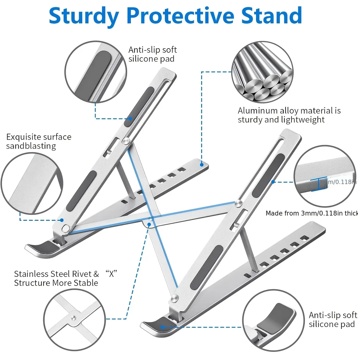 Aluminium Laptop Riser – Foldable & Adjustable - Vue 5
