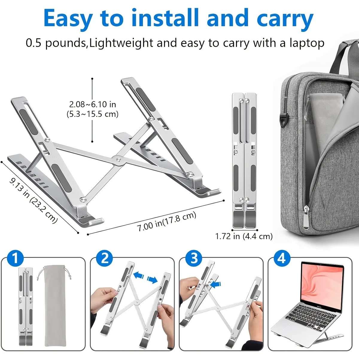 Aluminium Laptop Riser – Foldable & Adjustable - Vue 9