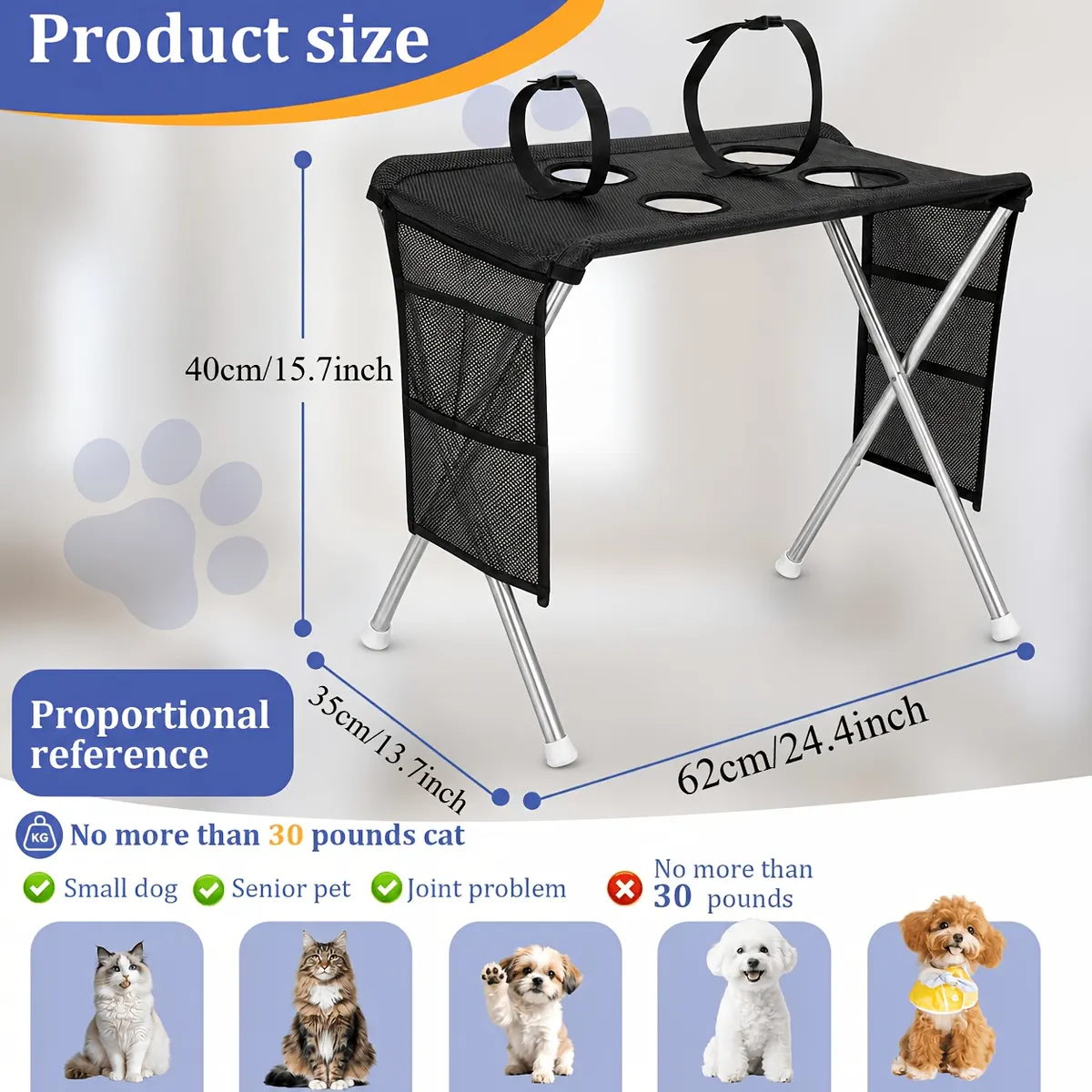 Foldable Grooming Hammock for Dogs & Cats – Stainless Frame with Bag - Vue 3