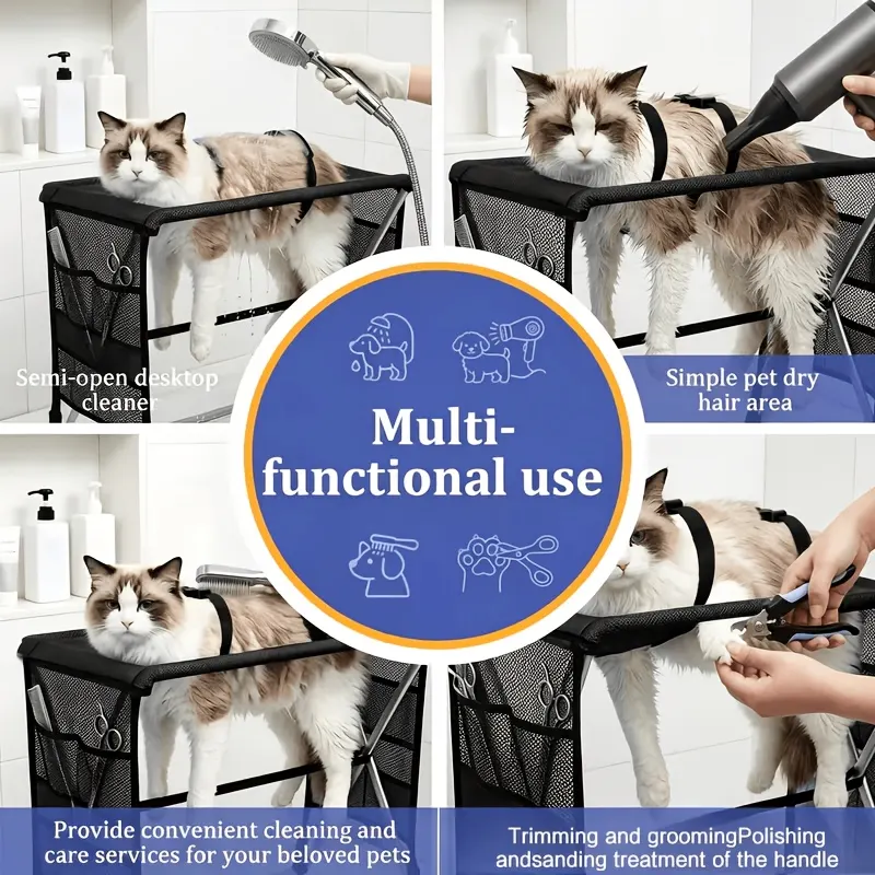 Foldable Grooming Hammock for Dogs & Cats – Stainless Frame with Bag - Vue 4