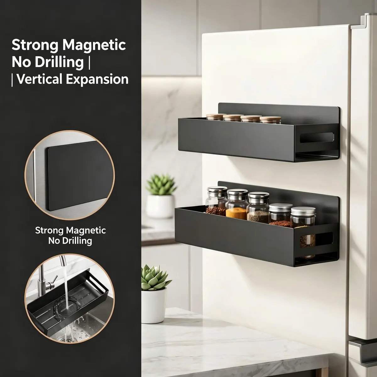 Magnetic Metal Shelf – Fridge, Washing Machine & Wall - Vue 8