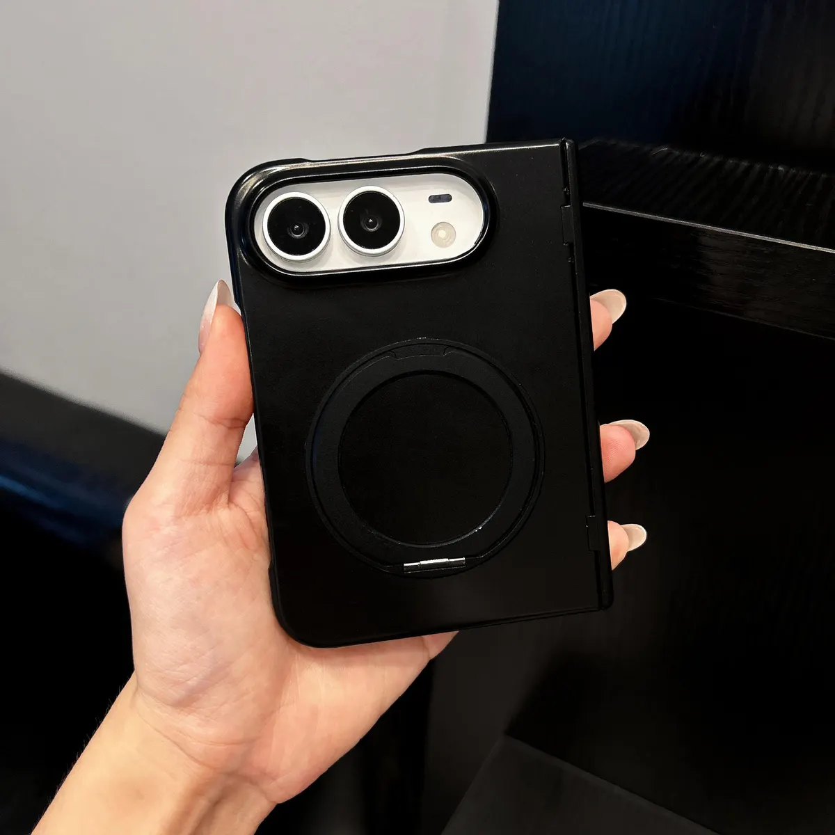 iPhone Fold Matte Case with Magnetic Ring & Rotating Stand, Ultra-Thin - Vue 6