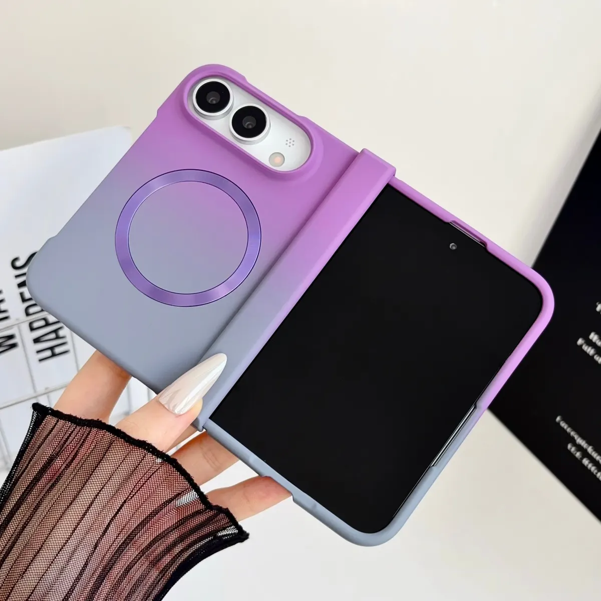 iPhone Fold Frosted Gradient Case, Magnetic & Shockproof, Full Cover - Vue 3