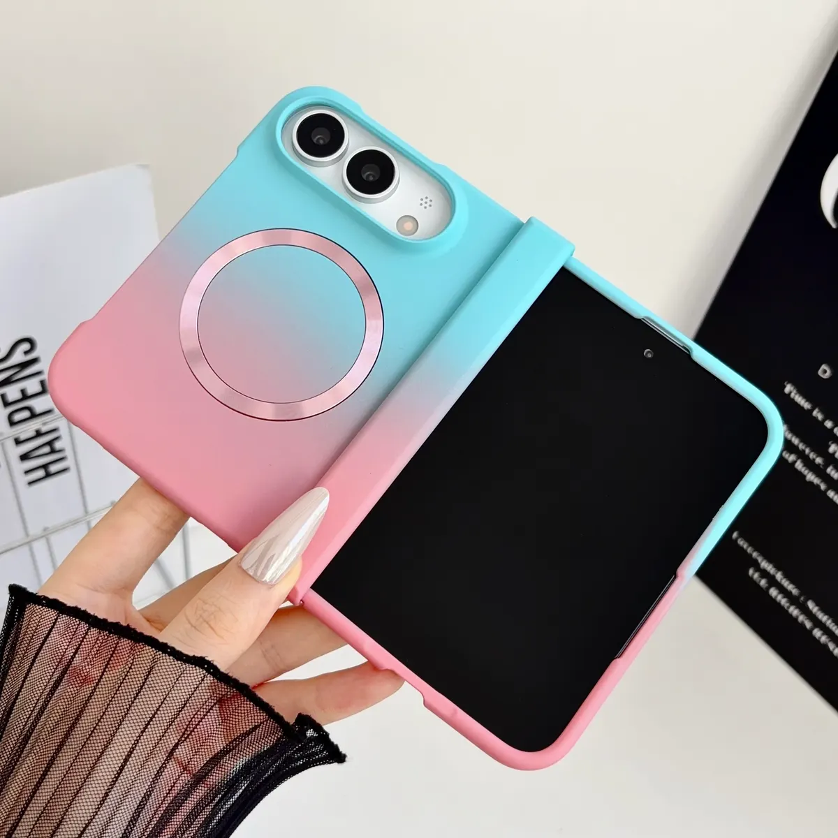 iPhone Fold Frosted Gradient Case, Magnetic & Shockproof, Full Cover - Vue 9