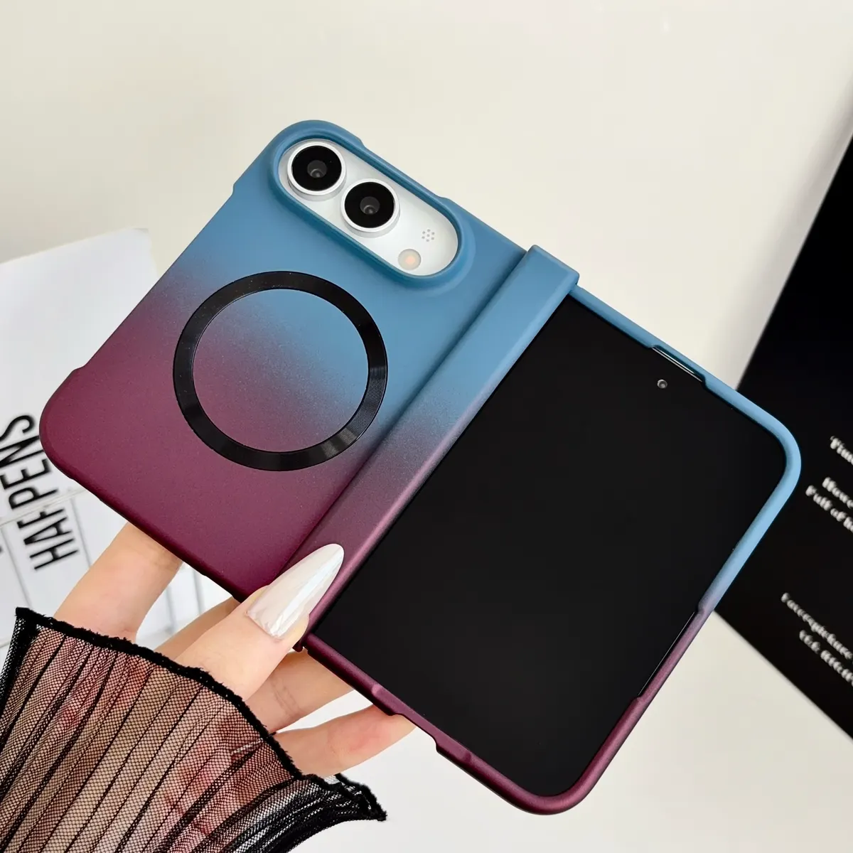 iPhone Fold Frosted Gradient Case, Magnetic & Shockproof, Full Cover - Vue 11