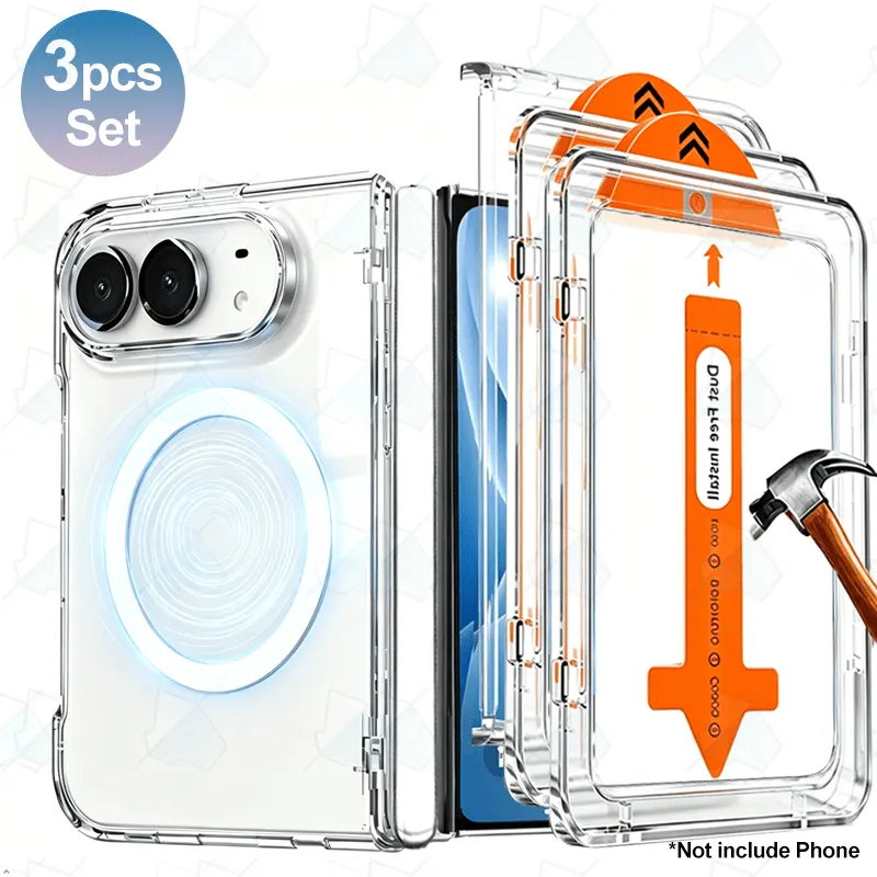 iPhone Fold 3-Piece Kit: 2 UHD Tempered Glass & Clear Magnetic Case