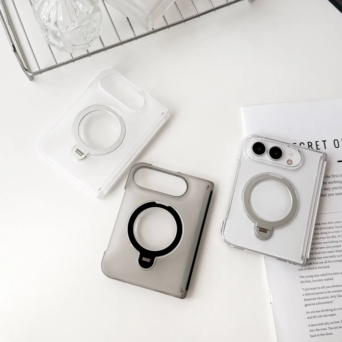 iPhone Fold Clear Case with Hinge Guard and 360° Rotating Stand - Vue 6