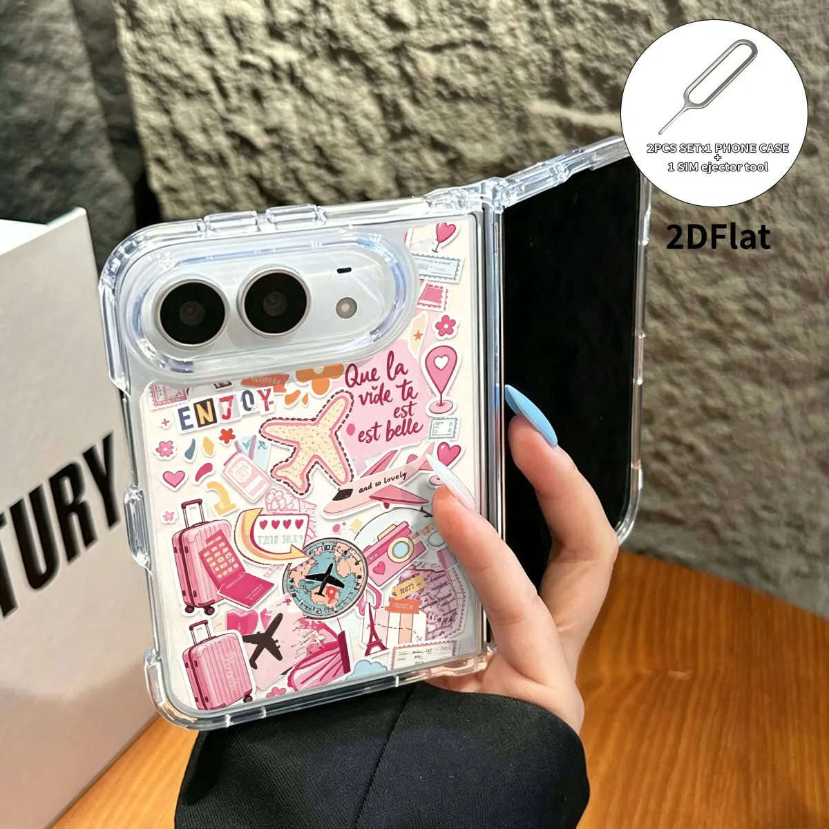 iPhone Fold Clear Case Travel Print 2D + SIM Ejector (2-Piece Set) - Vue 2